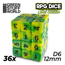 36x Dadi D6 12mm - Lime Marmo